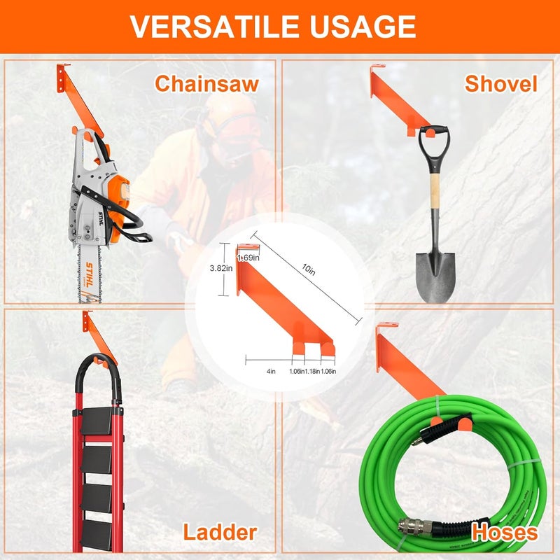 iulrtba 3 in 1 Chainsaw Holder 10" - Heavy Duty Chainsaw Wall Mount, 10 Gauge Steel Chain Saw Hanger for Garage Organization, Hefty Rack Storage Organizer for Chainsaw Accessories and Tools, 180lbs Capacity - Image 4